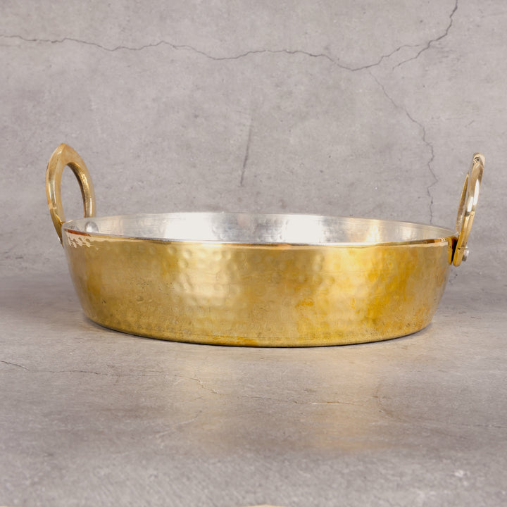 Brass Flat Kadhai Tavi for Jalebi & Malpua – Cookware for Indian Sweets - Close-up shot highlighting material