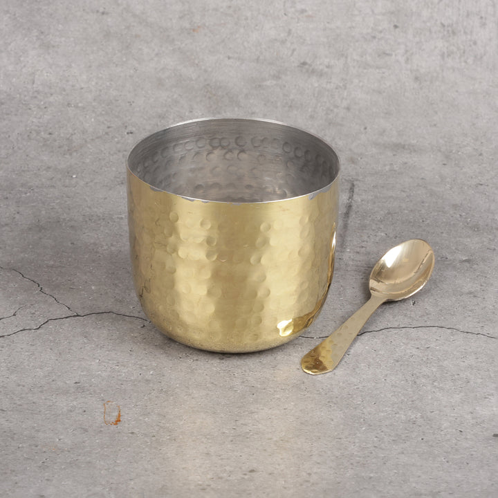 Brass masala dani 7 bowls spoon pital masala dabba — close-up material and design details
