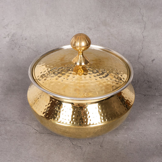Brass hammerred degchi with lid