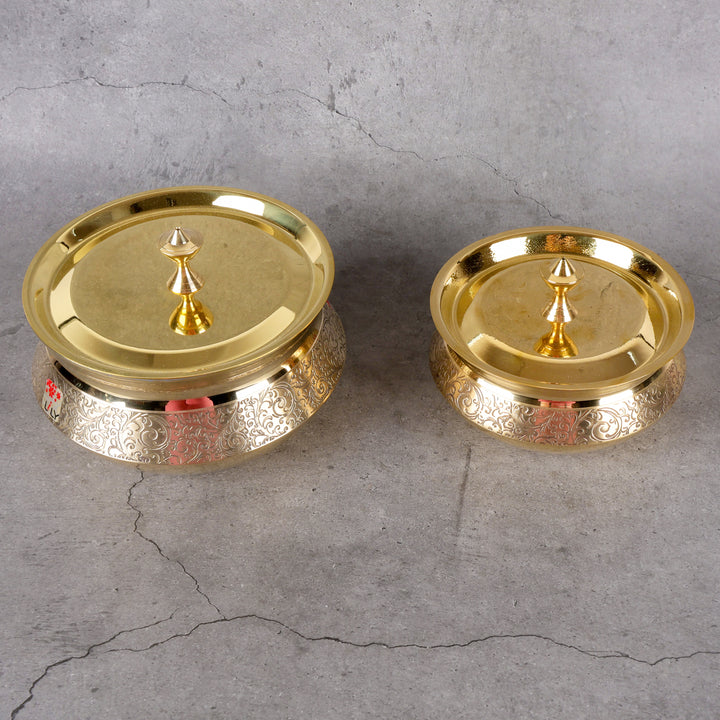 Brass serving handi Lily pital dish — lifestyle shot