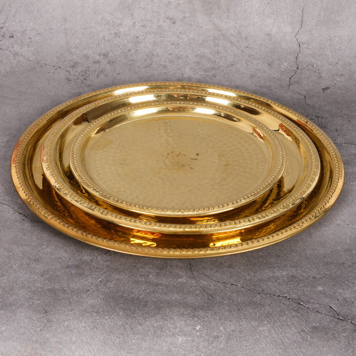 Brass plate pital thali hammered dinner plate — close-up material details