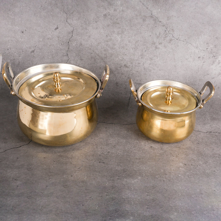 Brass rice pot pital chawal cooking — detailed craftsmanship view