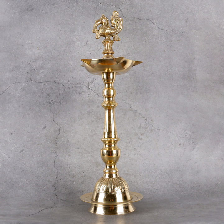 Brass samai diya pital standing oil lamp — scale reference