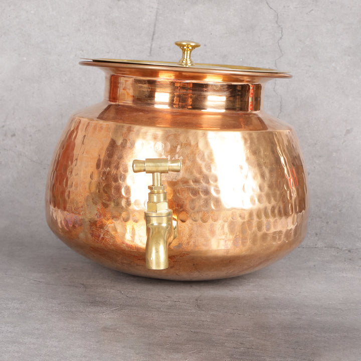 Copper matka with tap large tamba dispenser — close-up material