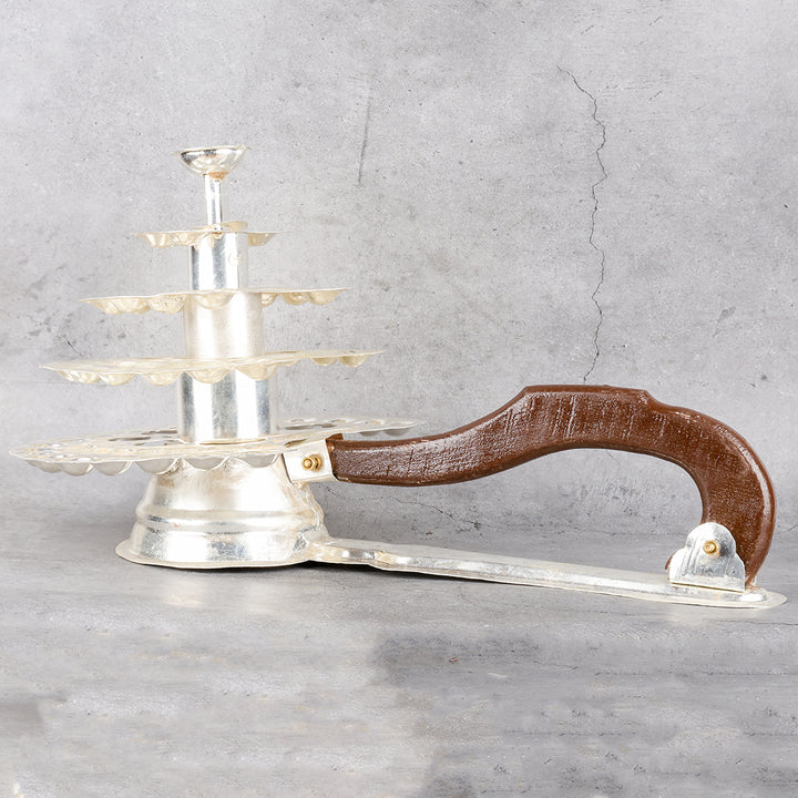 German silver 51 bati aarti grand temple lamp — close-up
