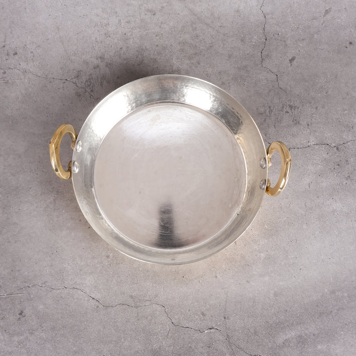 Brass Flat Kadhai Tavi for Jalebi & Malpua – Cookware for Indian Sweets - Detailed side angle view showing key features and dimensions.