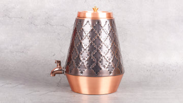 Copper Matka with Tap - Water Storage & Dispenser (Copy) - Detailed side angle view showing key features and dimensions.