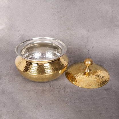 Brass hammerred degchi with lid