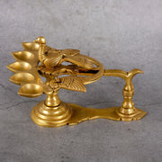 Brass Panch Mukhi Diya - Traditional Ceremonial Lamp - Main product view