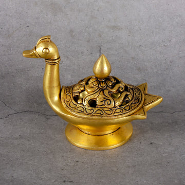 Brass Aroma Dhoop Deep - Fragrance Incense Lamp - Detailed side angle view showing key features and dimensions.