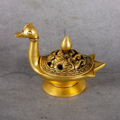 Brass Aroma Dhoop Deep - Fragrance Incense Lamp - Detailed side angle view showing key features and dimensions.