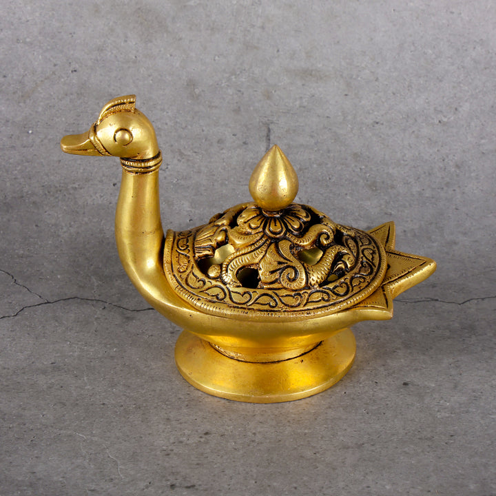 Brass Aroma Dhoop Deep - Fragrance Incense Lamp - Detailed side angle view showing key features and dimensions.