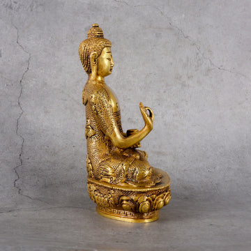Brass Buddha Sakyamuni Statue - Meditation and Enlightenment - Close-up shot highlighting material