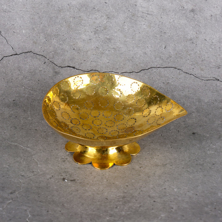 Brass Diya for Pooja - Traditional Oil Lamp - Detailed side angle view showing key features and dimensions.