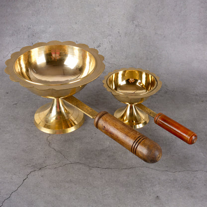 Brass Dhoop Deep - Traditional Incense Oil Lamp - Detailed side angle view showing key features and dimensions.