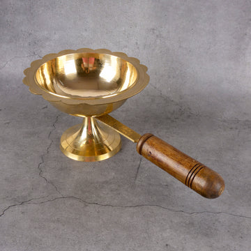 Brass Dhoop Deep - Traditional Incense Oil Lamp - Close-up shot highlighting material