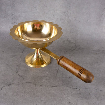 Brass Dhoop Deep - Traditional Incense Oil Lamp - Close-up shot highlighting material