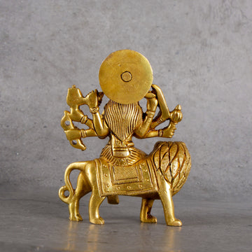 Brass Goddess Durga Idol with Stand - Symbol of Power and Protection - Close-up shot highlighting material
