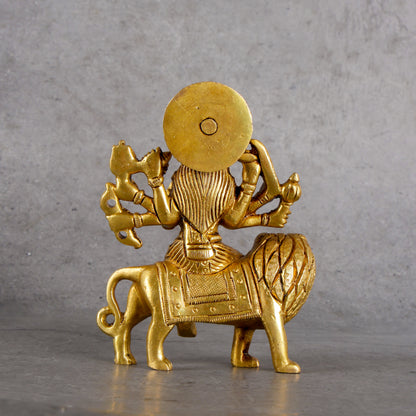 Brass Goddess Durga Idol with Stand - Symbol of Power and Protection - Close-up shot highlighting material