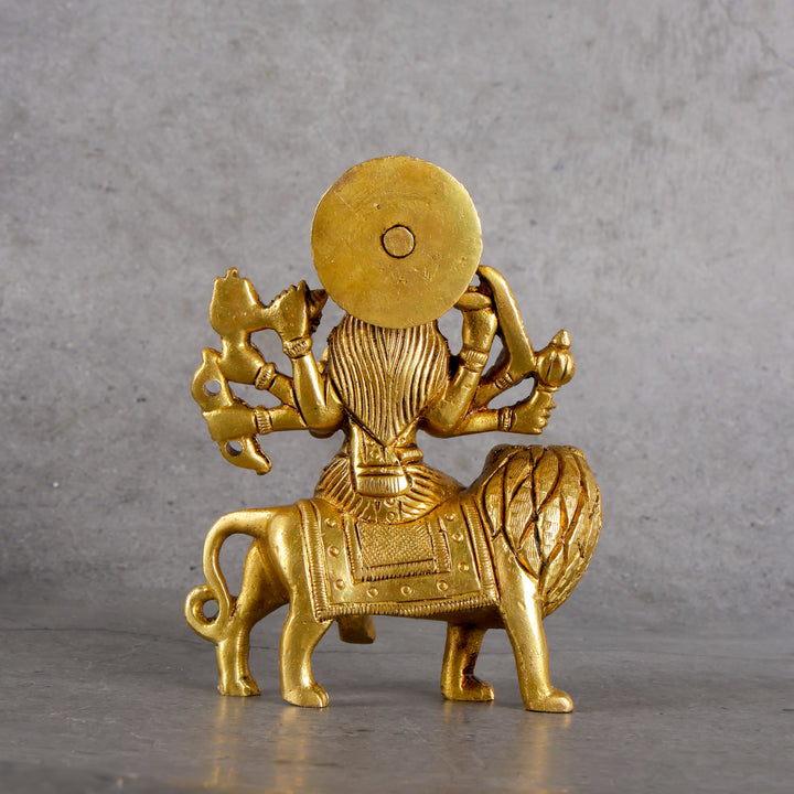 Brass Goddess Durga Idol with Stand - Symbol of Power and Protection - Close-up shot highlighting material