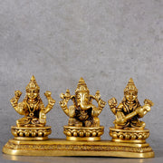 Brass Ganesha Laxmi Saraswati - Trinity Deities Set - Main product view
