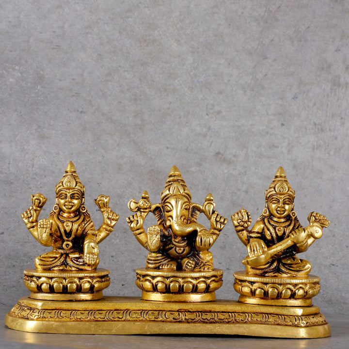 Brass Ganesha Laxmi Saraswati - Trinity Deities Set - Main product view