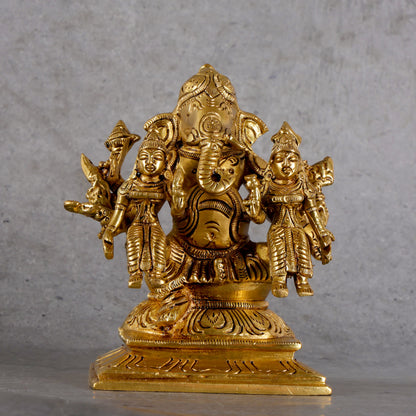 Brass Ganesha with Ridhi Sidhi - Prosperity Wisdom Set - Main product view