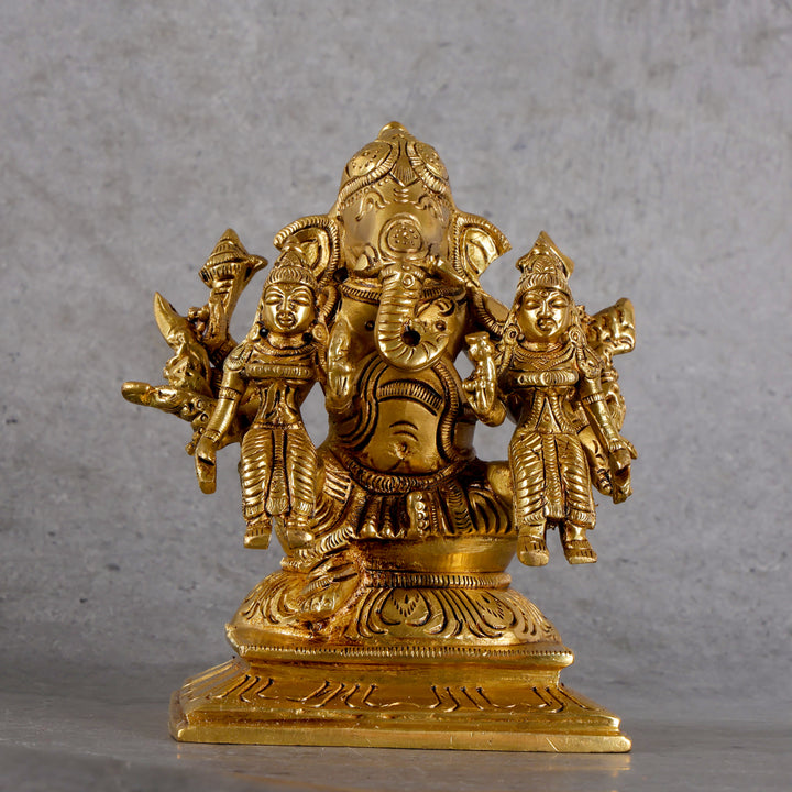 Brass Ganesha with Ridhi Sidhi - Prosperity Wisdom Set - Main product view