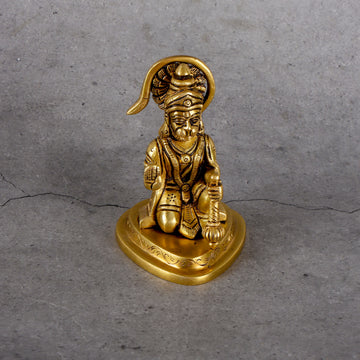 Brass Hanuman Statue - Traditional Deity Sculpture - Detailed side angle view showing key features and dimensions.
