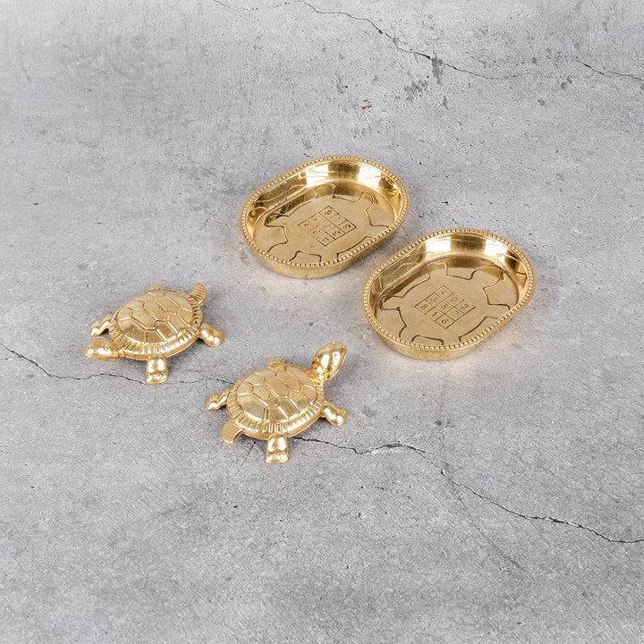 Brass Kachua Pair - Feng Shui Turtle Set of 2 - Detailed side angle view showing key features and dimensions.