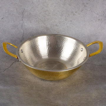 Brass Kadai Hammered with handle - Traditional Cooking Wok - Main product view