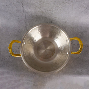Brass Kadai Hammered with handle - Traditional Cooking Wok - Close-up shot highlighting material