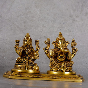 Brass Laxmi Ganesha Combined - Prosperity Deity Sculpture - Lifestyle or in-use shot showing context and product scale.