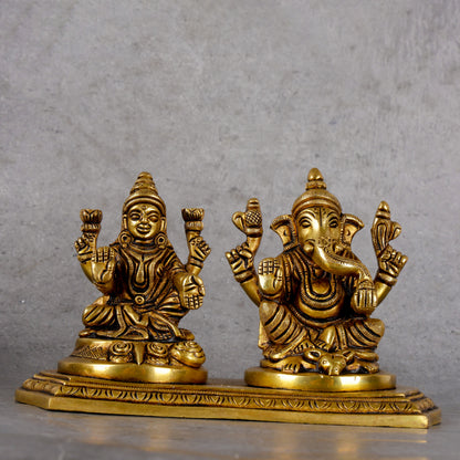Brass Laxmi Ganesha Combined - Prosperity Deity Sculpture - Lifestyle or in-use shot showing context and product scale.