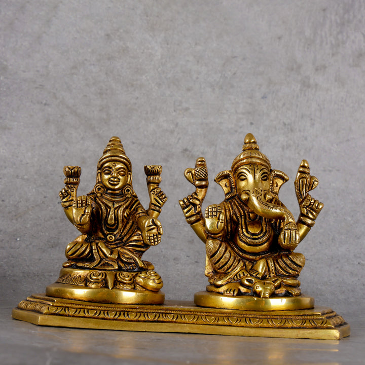 Brass Laxmi Ganesha Combined - Prosperity Deity Sculpture - Lifestyle or in-use shot showing context and product scale.