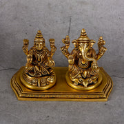 Brass Laxmi Ganesha Combined - Prosperity Deity Sculpture - Main product view