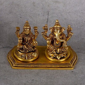 Brass Laxmi Ganesha Combined - Prosperity Deity Sculpture - Main product view