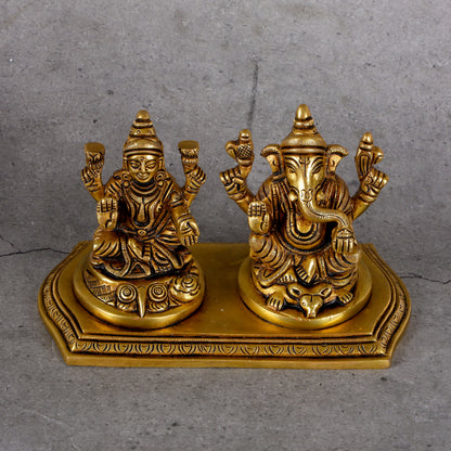 Brass Laxmi Ganesha Combined - Prosperity Deity Sculpture - Main product view