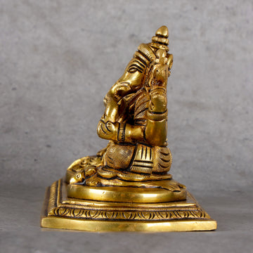 Brass Laxmi Ganesha Combined - Prosperity Deity Sculpture - Detailed side angle view showing key features and dimensions.