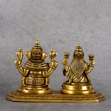 Brass Laxmi Ganesha Combined - Prosperity Deity Sculpture - Close-up shot highlighting material