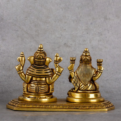 Brass Laxmi Ganesha Combined - Prosperity Deity Sculpture - Close-up shot highlighting material