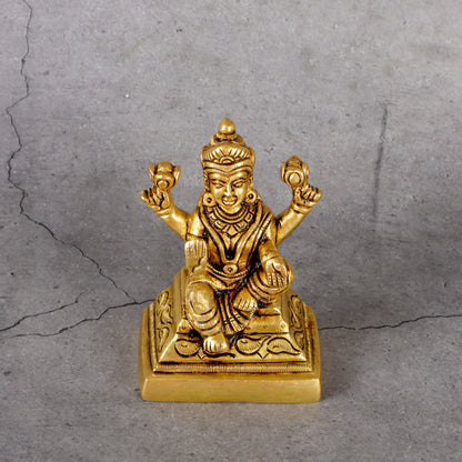 Brass Laxmi Statue - Goddess of Wealth and Prosperity - Detailed side angle view showing key features and dimensions.