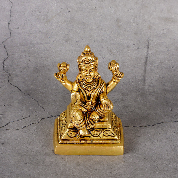 Brass Laxmi Statue - Goddess of Wealth and Prosperity - Detailed side angle view showing key features and dimensions.
