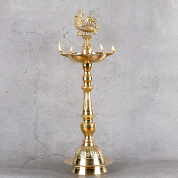 Brass Samai Diya with Leg- Traditional Oil Lamp - Main product view