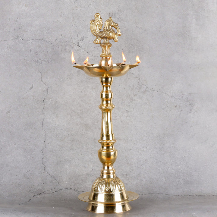 Brass Samai Diya with Leg- Traditional Oil Lamp - Main product view