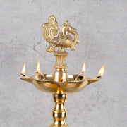 Brass Samai Diya with Leg- Traditional Oil Lamp - Detailed side angle view showing key features and dimensions.