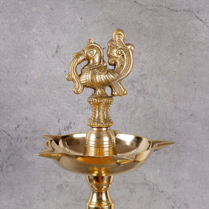 Brass Samai Diya with Leg- Traditional Oil Lamp - Close-up shot highlighting material