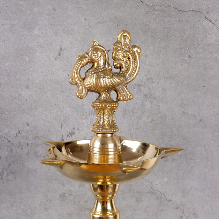 Brass Samai Diya with Leg- Traditional Oil Lamp - Close-up shot highlighting material