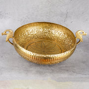 Brass Urli Peacock Design - Handmade Decorative Bowl - Main product view