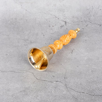 Bronze Hand Bell - Traditional Temple Bell - Detailed side angle view showing key features and dimensions.